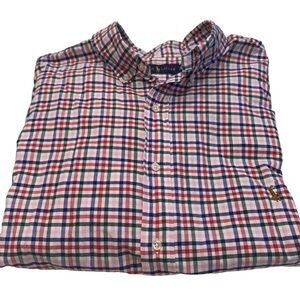 Polo Ralph Lauren Mens Button Down Oxford Shirt XLT TALL Blue Pink White Plaid